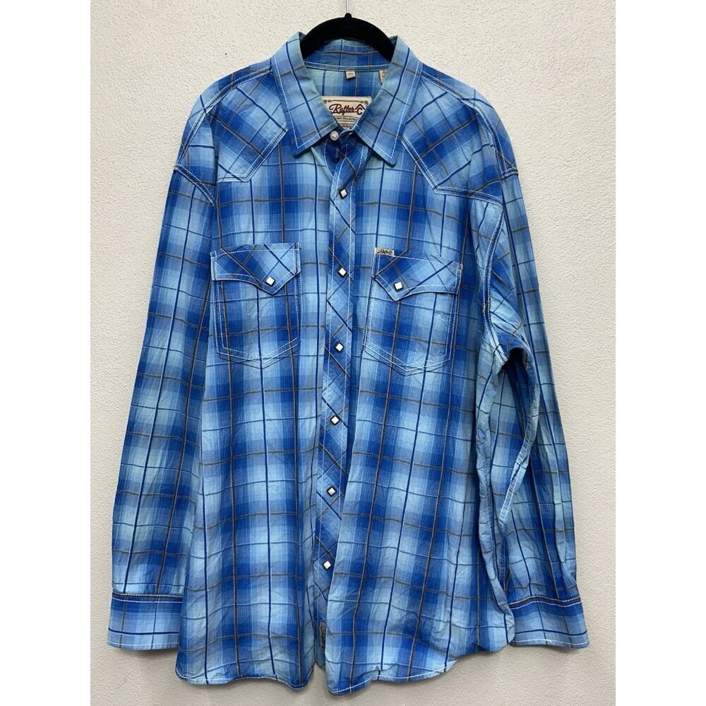 Rafter C Shirt Mens 2XL XXL Blue Cowboy Collection Western Pearl Snap LS Cotton